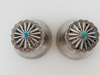 Rare Navajo Fred Harvey Era Turquoise Silver Salt and Pepper Shakers Old Pawn 4