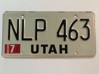 1984 Utah License Plate " Very Good " Natural Sticker On Undated Base