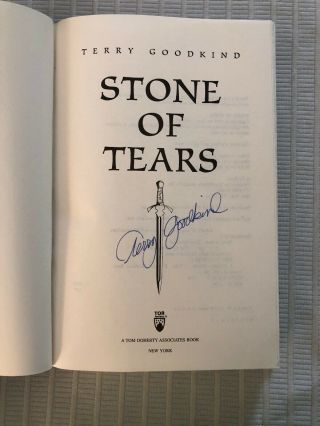 1995 Signed Terry Goodkind Stone Of Tears The Sword Of Truth Series Fantasy Book