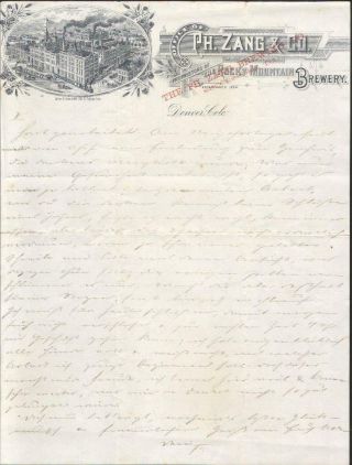 Ph.  Zang & Brewings Co.  Brewery Denver Document Letter Letterhead