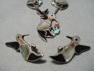 SO INTRICATE VINTAGE ZUNI NATIVE AMERICAN HUMMINGBIRD STERLING SILVER NECKLACE 2