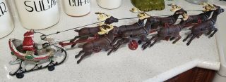 Vintage Cast Iron Santa Clause With His Sleigh And 8 Reindeer