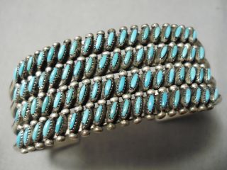 One Of The Best Vintage Zuni Slanted Turquoise Sterling Silver Bracelet Old