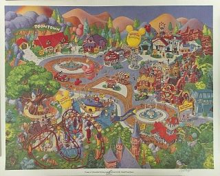 Vintage Longs Drug Store Toon Town Map Disneyland 24 " X 20 " Signed