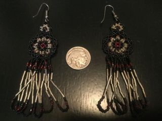 Huichol Earrings Beaded Art Mexican Folk Peyote Flower Ethnic Jewelry (8)