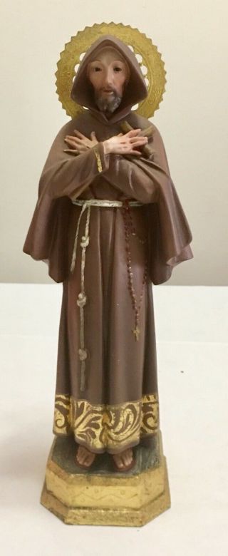 Vintage St Francis Of Assisi Statue 13 " Religious Spain Art Antique Glass Eyes