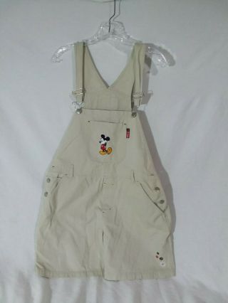 Mickey Mouse Vintage Womens Size Large Short Overalls Biege Disney