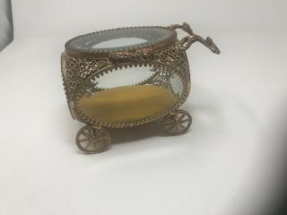 Vintage Matson Gilt Ormolu Beveled Glass Jewelry Casket Carriage