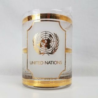 Culver United Nations Souvenir Gold Trimmed Frosted Whiskey Glass Libbey