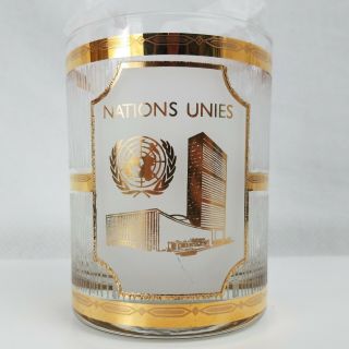 Culver United Nations Souvenir Gold Trimmed Frosted Whiskey Glass Libbey 3