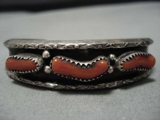 Old Patina Vintage Navajo Sterling Silver Coral Bracelet Old