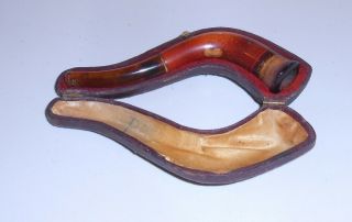 Small Antique Meerschaum Pipe Amber Stem Fitted Case  Pa