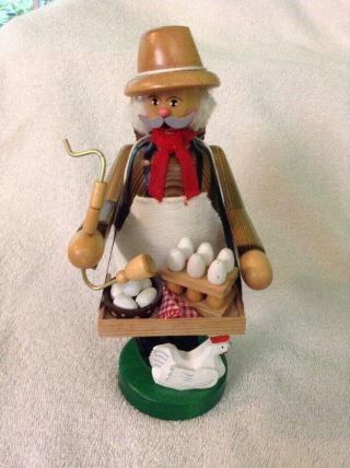 Kwo Hand Carved German Wooden Incense Figural Smoker The Egg Seller Man 9 1/2 " H