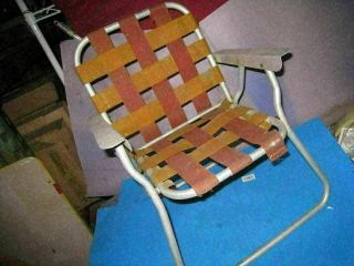 Early Vintage Mid Century Beach Aluminum Webbed Folding Chair Child Size 91a4