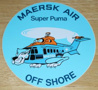 Old Maersk Air (denmark) Aerospatiale As.  532 Puma Helicopter Sticker