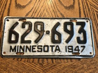 Vintage 1947 Minnesota License Plate Old Tag Minn 629 693