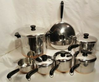 13 Piece Vintage Revere Ware 1801 Copper Clad Stainless Steel Set: Rome Ny Usa
