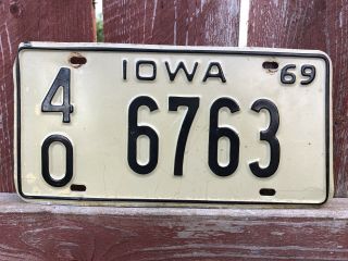 1969 Iowa License Plate County 40 (hamilton) 6763 69 Registration Tag