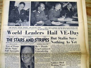 5 1945 Stars & Stripes Ww Ii Newspapers Germany Surrenders To Allies : V - E Day