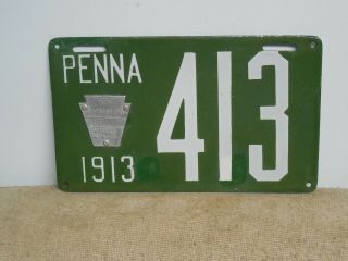 1913 3 Digit Pennsylvania Porcelain License Plate