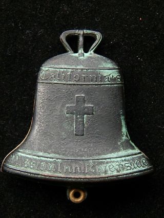 Scarce Pre - Wwii Mission Inn Souvenir Copper Bell Shaped Luggage Tag No Rs