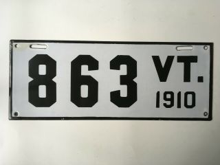 1910 Vermont License Plate Vg,  Low Number 3 Digit Brilliant Porcelain Gloss 95,