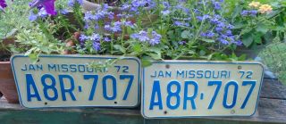 Missouri 1972 License Plate Pair A8r - 707