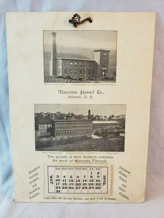 Rare 1892 Mascoma Flannel Co Lebanon Hampshire Advertising Hanging Calendar