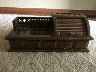 Vintage Solid Wood Desk Or Dresser Organizer Drawer,  Roll Top Jewelry Box