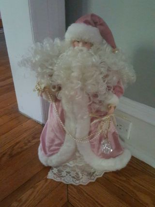 Vintage Pink Rose Santa,  Velvet Suit,  17 Inches,  Christmas Victorian Tree Topper