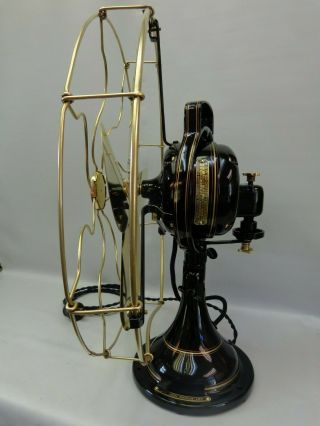 Antique GE brass fan blade & cage restored vintage 1916 oscillating 3 speeds 11