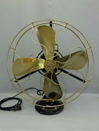 Antique GE brass fan blade & cage restored vintage 1916 oscillating 3 speeds 7