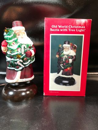 1987 Old World Christmas Santa With Tree Light Lamp Hugging Vtg