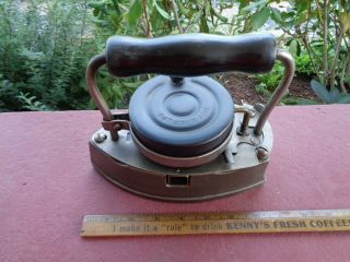Unusual Antique Cast Iron Gas Iron With Gas Tank Under Handle Pat Apl 