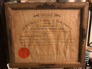 The Board Of Examiners For Horse Shoers Diploma.  1909 Baltimore,  Maryland