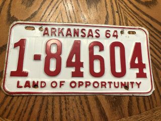 1964 Pulaski County Arkansas Vintage License Plate Tag Little Rock Jacksonville