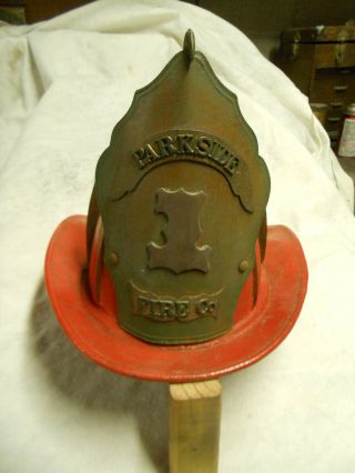 1919 Parkside Pennsylvania Leather Fire Helmet With Brass Front Plate