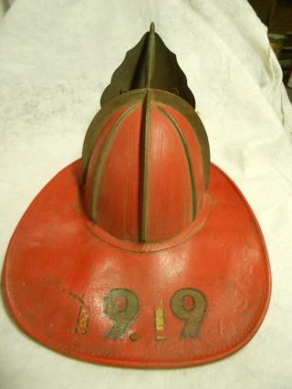 1919 PARKSIDE PENNSYLVANIA LEATHER FIRE HELMET WITH BRASS FRONT PLATE 4