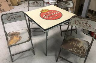 Complete Vintage Corona Metal Table & 4 Chairs Complete Set 30x30 Mexican Htf