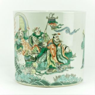 A Large Chinese Famille Verte Porcelain Brush Pot