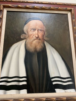 Signed Vintage Oil Painting Jewish Rabbi