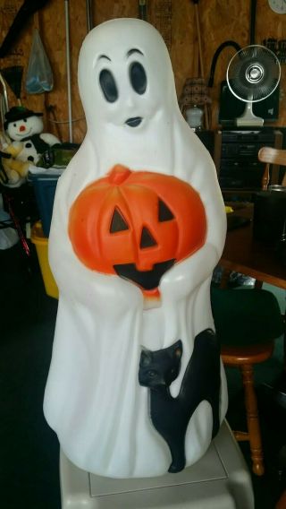 Vtg Halloween 34 " Empire Ghost Holding A Pumpkin And Black Cat Lighted Blow Mold