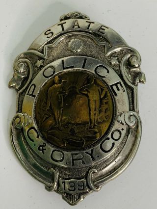 2 Tone C&o Railroad Ry.  Co.  State Of West Virginia Police Badge Obsolete 139