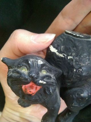 Vintage Halloween Ceramic Scary Black Cat Candle Holder 1950s?