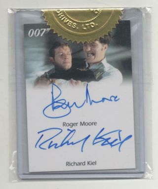 Roger Moore / Richard Keil Dual Autographed 007 James Bond Card