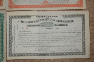 Cincinnati Washington and Baltimore RR Company Stocks (five of them) 1880 ' s 3