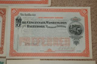 Cincinnati Washington and Baltimore RR Company Stocks (five of them) 1880 ' s 4