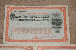 Cincinnati Washington and Baltimore RR Company Stocks (five of them) 1880 ' s 6
