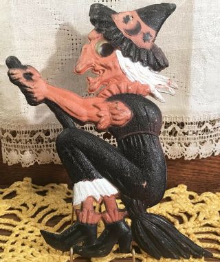 Hard - To - Find Vintage Halloween Old Flying Witch Diecut Decoration Germany 1920s