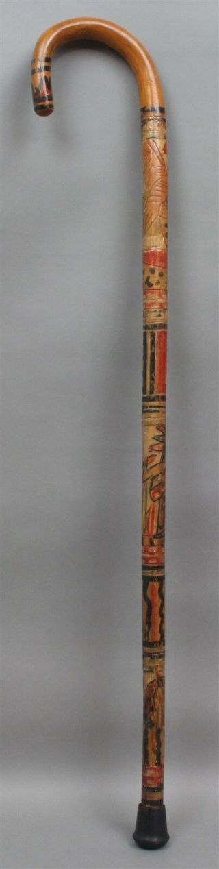 Vintage Hand - Carved Hand - Painted Walking Cane Nassau Bahamas Souvenir 31 " Tall